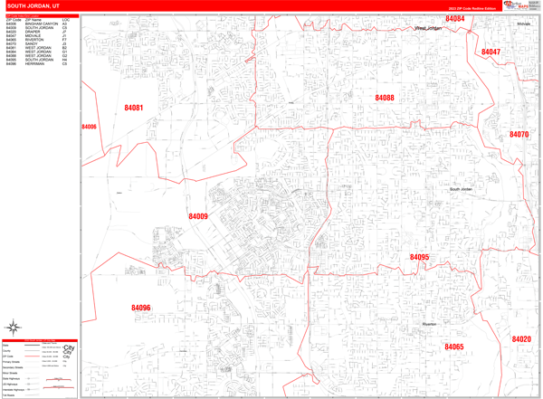 South Jordan City Wall Map Red Line Style